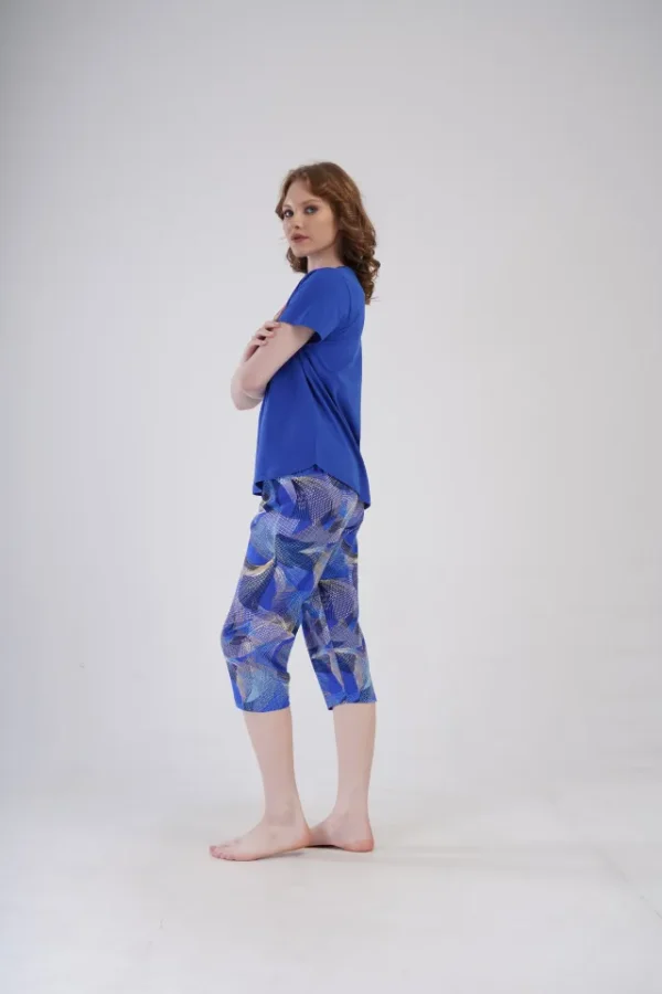 Pijamale dama, Vienetta, model Aurora, bumbac, albastru - imagine 4