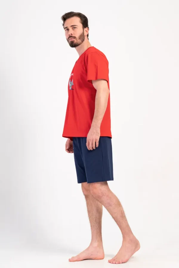 Pijamale barbati, Vienetta Man, model Sport Lounge, bumbac, buzunare, rosu/bleumarin - imagine 3
