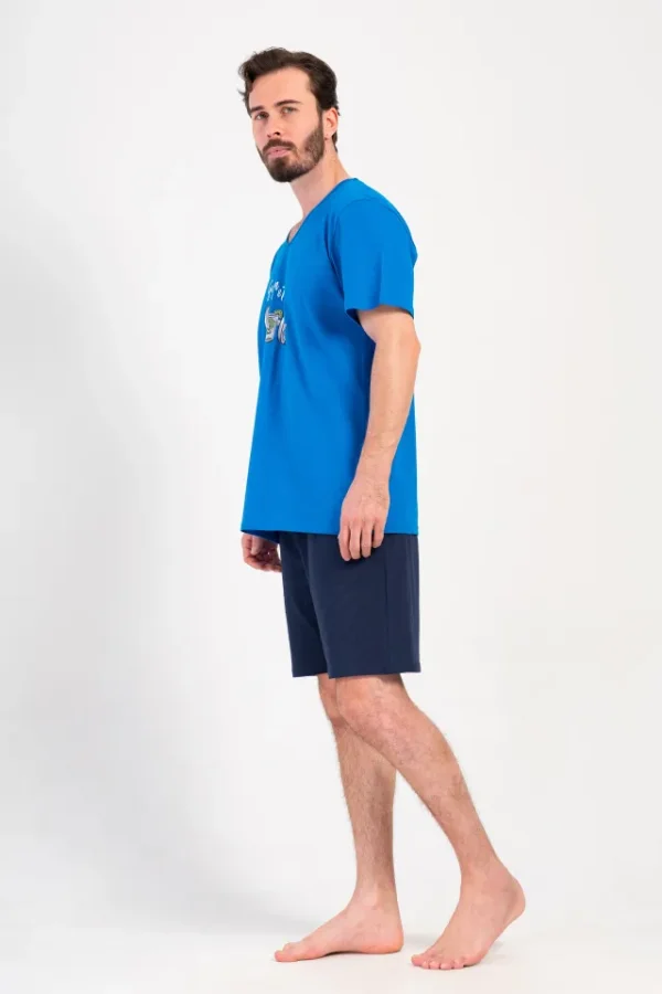 Pijamale barbati, Vienetta Man, model Sport Lounge, bumbac, buzunare, albastru/bleumarin, - imagine 3