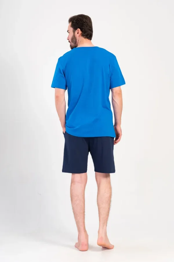 Pijamale barbati, Vienetta Man, model Sport Lounge, bumbac, buzunare, albastru/bleumarin, - imagine 2