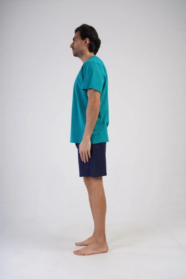 Pijamale barbati, Vienetta Man, model Playing Ultimate, bumbac, buzunare, verde/bleumarin - imagine 3