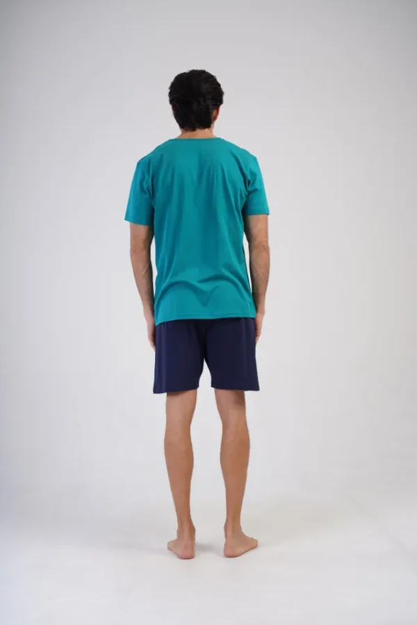 Pijamale barbati, Vienetta Man, model Playing Ultimate, bumbac, buzunare, verde/bleumarin - imagine 2