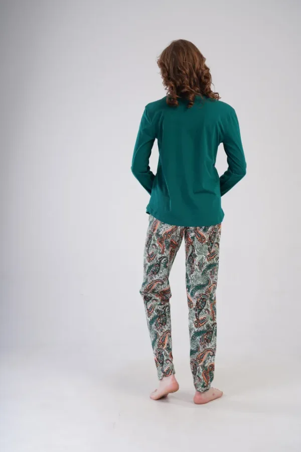 Pijamale dama, Vienetta, model Green Asimetric, bumbac, verde - imagine 2