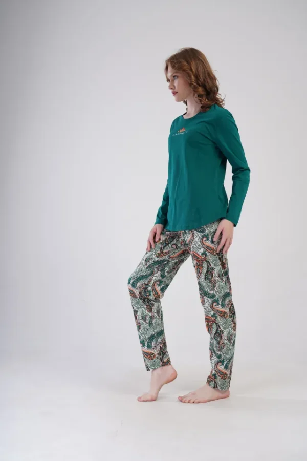 Pijamale dama, Vienetta, model Green Asimetric, bumbac, verde - imagine 4
