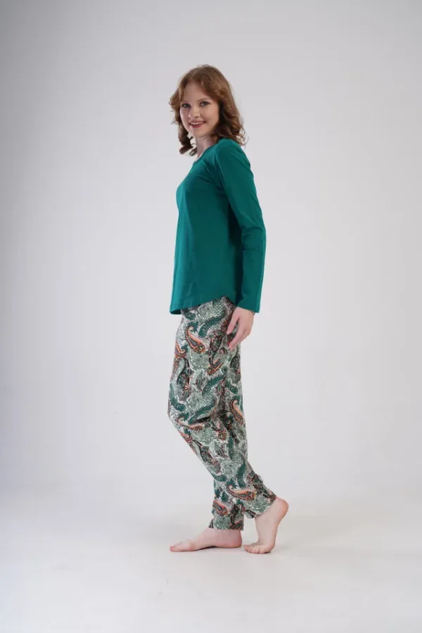 Pijamale dama, Vienetta, model Green Asimetric, bumbac, verde - imagine 3