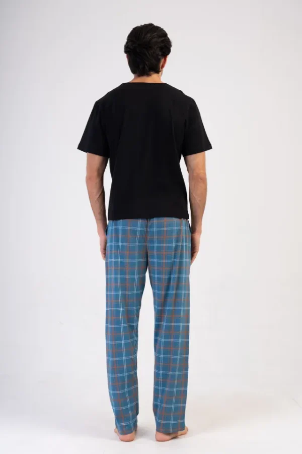 Pantaloni de pijama barbati, Vienetta Man, model Starlight Nest, bumbac, carouri, buzunare, albastru - imagine 2
