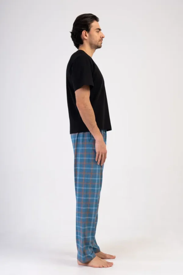Pantaloni de pijama barbati, Vienetta Man, model Starlight Nest, bumbac, carouri, buzunare, albastru - imagine 3