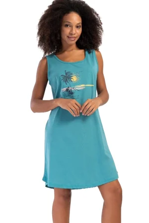 Rochita de plaja, Vienetta, model BluMarine, bumbac, bretele, turcoaz