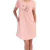 Camasa de noapte, Vienetta, model Urban Relax, buzunare, bumbac, roz somon