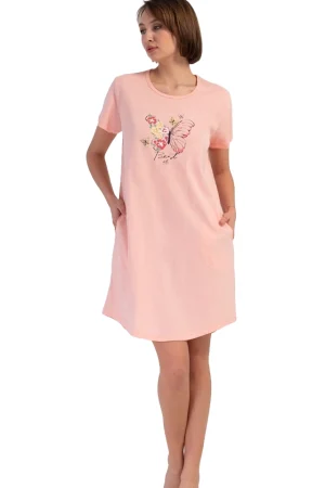 Camasa de noapte, Vienetta, model Urban Relax, buzunare, bumbac, roz somon