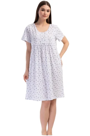 Camasa de noapte, Vienetta, model Morning Glow, bumbac, alb/albastru