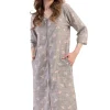 Halat dama, Vienetta, model Blossom Wrap, bumbac, fermoar, buzunare, gri/bej