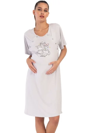 Camasa pentru alaptat, Vienetta, model Maternity Glow, pentru mamici, bumbac, orificii laterale pentru alaptat incheiate cu nasturi, gri