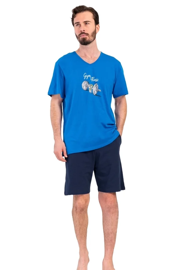 Pijamale barbati, Vienetta Man, model Sport Lounge, bumbac, buzunare, albastru/bleumarin,