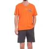 Pijamale barbati, Vienetta Man, model Outdoor Adventure, bumbac, buzunare, gri/portocaliu