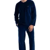 Pijamale barbati, Vienetta Man, model Cube Blue, catifea/velur, buzunare, bleumarin