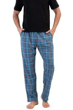 Pantaloni de pijama barbati, Vienetta Man, model Starlight Nest, bumbac, carouri, buzunare, albastru