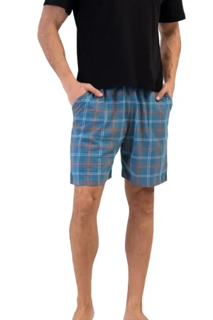 Pantaloni de pijama barbati, Vienetta Man, model Star Nest, bumbac, carouri, buzunare, albastru