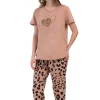 Pijamale dama Vienetta, model Big Butterfly Heart, bumbac, maro cafeniu