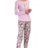 Pijamale dama, Vienetta, model Find your own Happiness, bumbac, roz/bej