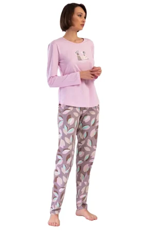 Pijamale dama, Vienetta, model Find your own Happiness, bumbac, roz/bej