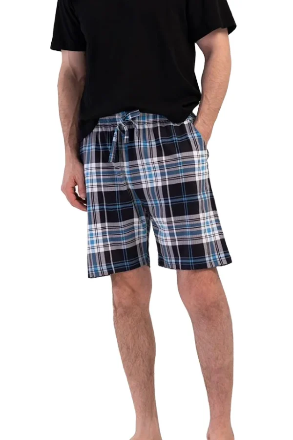 Pantaloni de pijama barbati, Vienetta Man, model Relax Fi, bumbac, carouri, buzunare, albastru