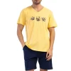 Pijamale barbati, Vienetta Man, model Espace, bumbac, buzunare, galben/bleumarin