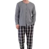 Pijamale barbati, Vienetta Man, model Classic Button, bluza cu nasturi, buzunare, bumbac