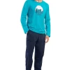 Pijamale barbati, Vienetta Man, model Sleep Well, bumbac, mansete la pantaloni, buzunare, albastru