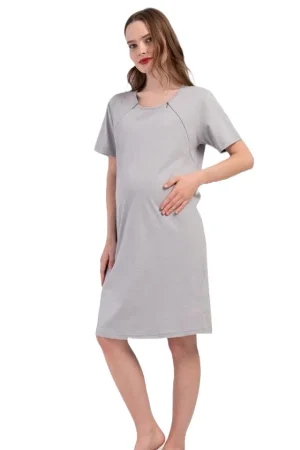 Camasa pentru alaptat, Vienetta, model Minimalist Gray, pentru mamici, bumbac, orificii laterale pentru alaptat incheiate cu fermoar