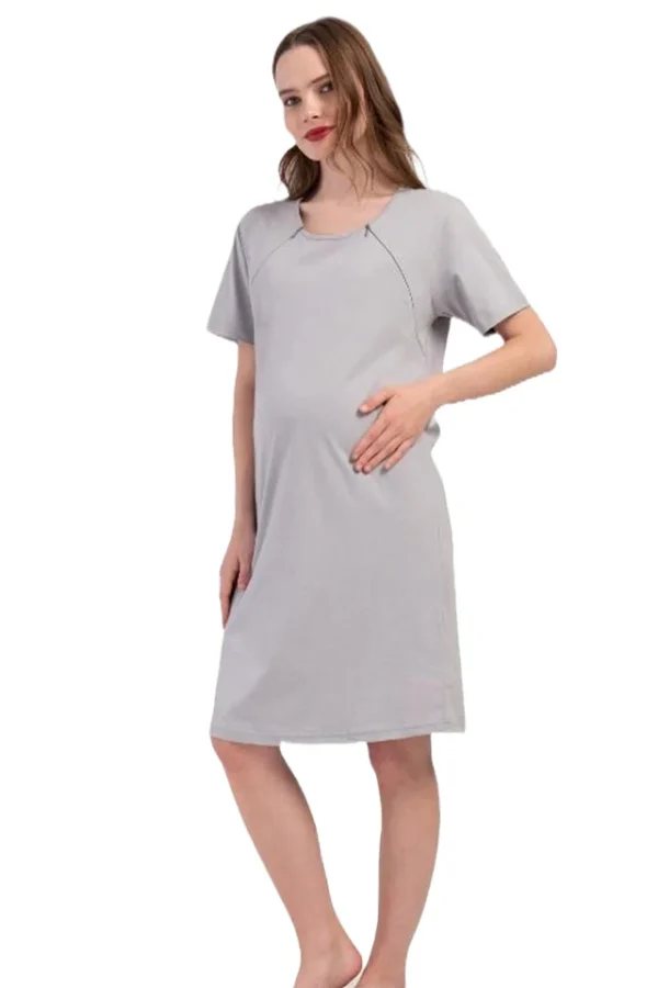 Camasa pentru alaptat, Vienetta, model Minimalist Gray, pentru mamici, bumbac, orificii laterale pentru alaptat incheiate cu fermoar