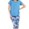 Pijamale dama, Vienetta, model Floral Breeze, bumbac, albastru