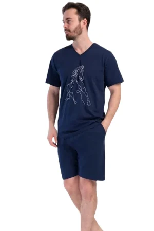 Pijamale barbati, Vienetta Man, model Style Horse, bumbac, buzunare, bleumarin