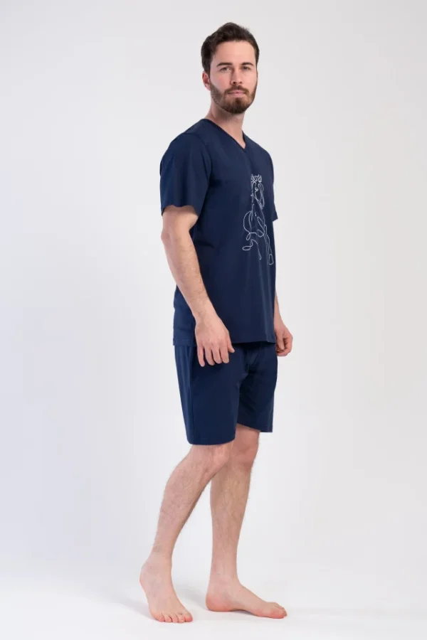 Pijamale barbati, Vienetta Man, model Style Horse, bumbac, buzunare, bleumarin - imagine 3