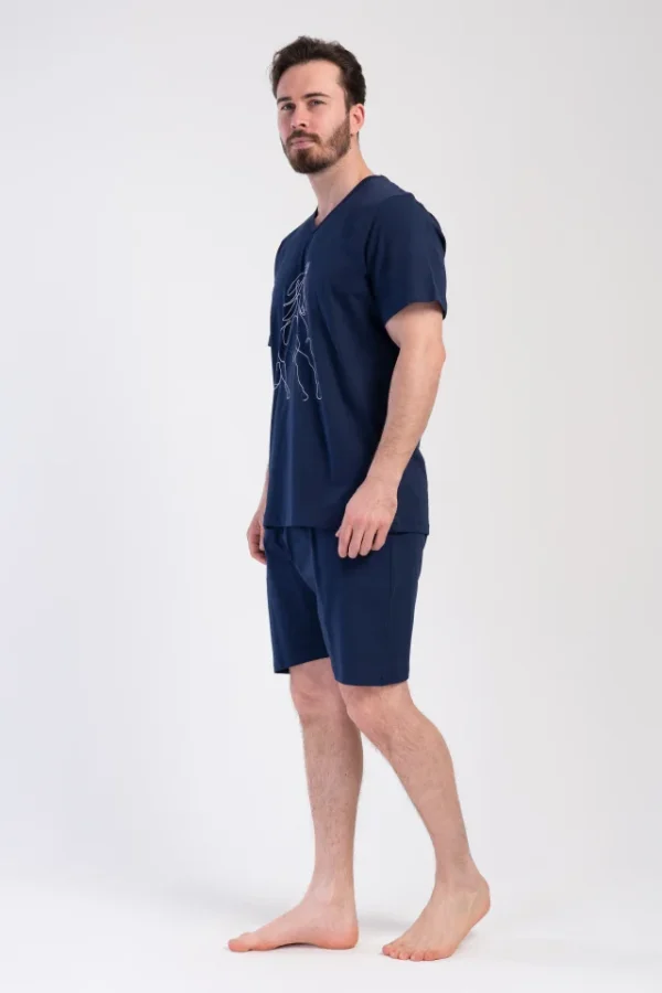 Pijamale barbati, Vienetta Man, model Style Horse, bumbac, buzunare, bleumarin - imagine 4