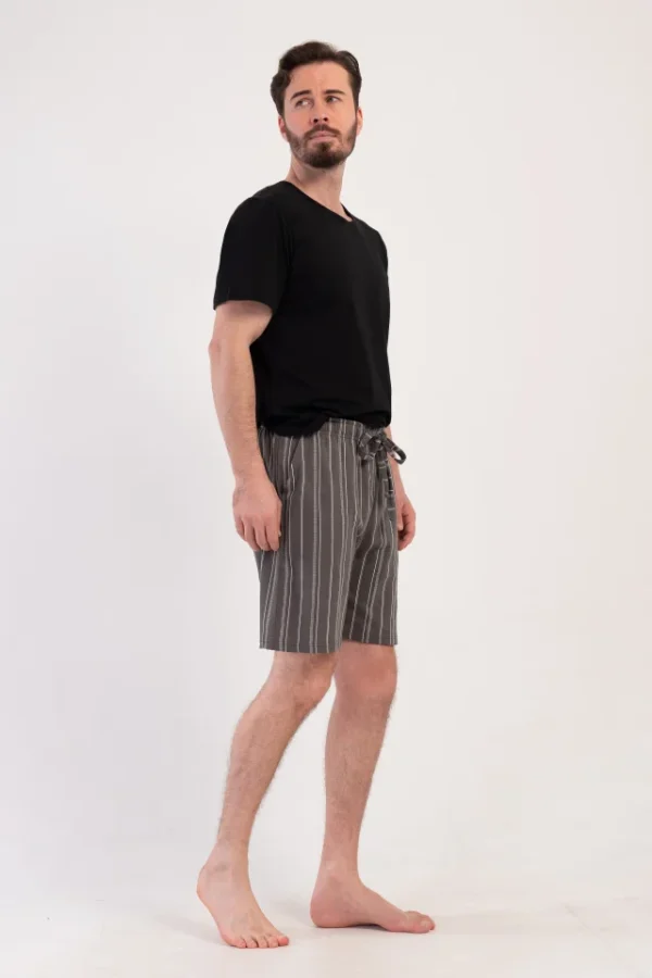 Pantaloni de pijama barbati, Vienetta Man, model SleepVibe, bumbac, buzunare, gri - imagine 3