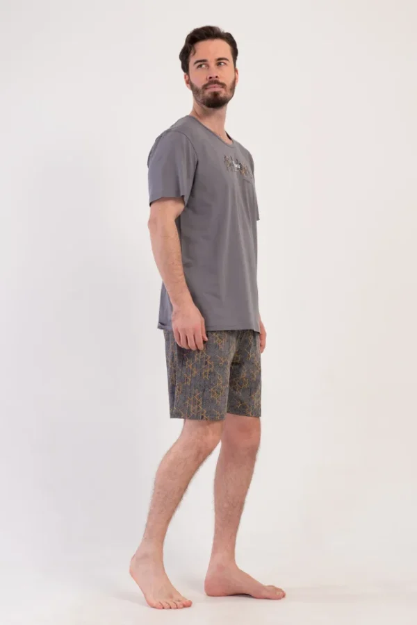 Pijamale barbati, Vienetta Man, model New World, bumbac, buzunare, gri - imagine 3