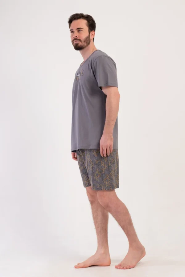 Pijamale barbati, Vienetta Man, model New World, bumbac, buzunare, gri - imagine 4
