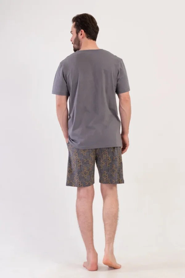 Pijamale barbati, Vienetta Man, model New World, bumbac, buzunare, gri - imagine 2