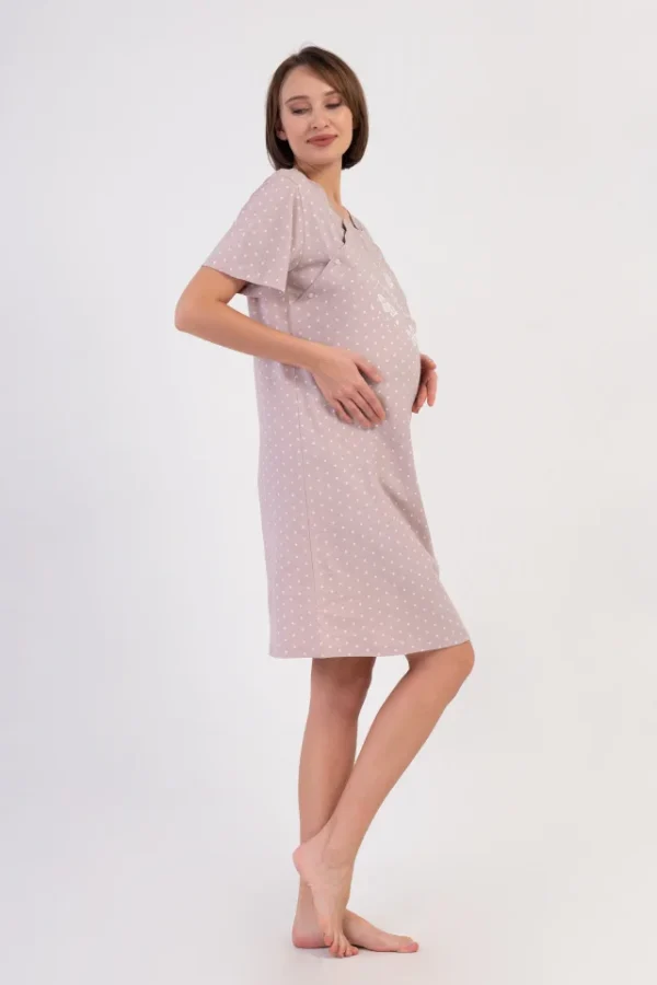 Camasa pentru alaptat, Vienetta, model Velvet Maternity, pentru mamici, bumbac, orificii laterale pentru alaptat incheiate cu nasturi, roz prafuit - imagine 3
