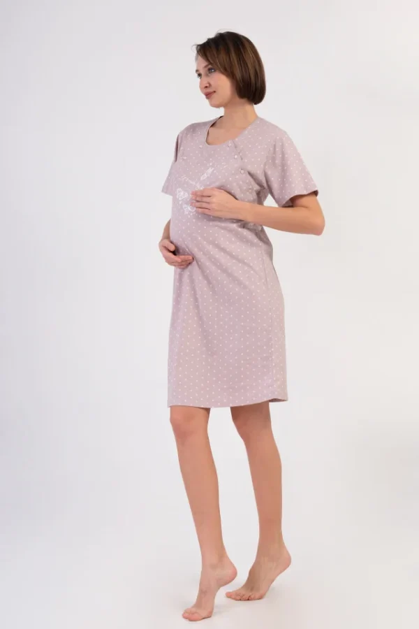 Camasa pentru alaptat, Vienetta, model Velvet Maternity, pentru mamici, bumbac, orificii laterale pentru alaptat incheiate cu nasturi, roz prafuit - imagine 4