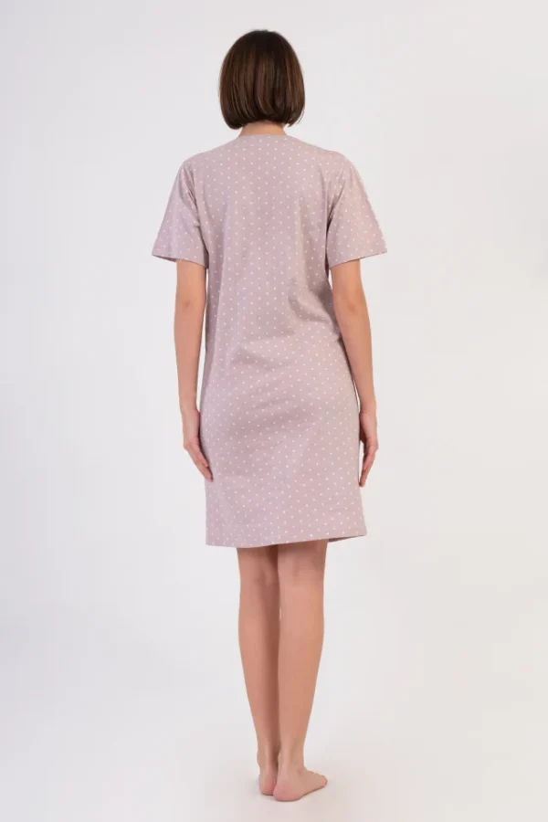 Camasa pentru alaptat, Vienetta, model Velvet Maternity, pentru mamici, bumbac, orificii laterale pentru alaptat incheiate cu nasturi, roz prafuit - imagine 2