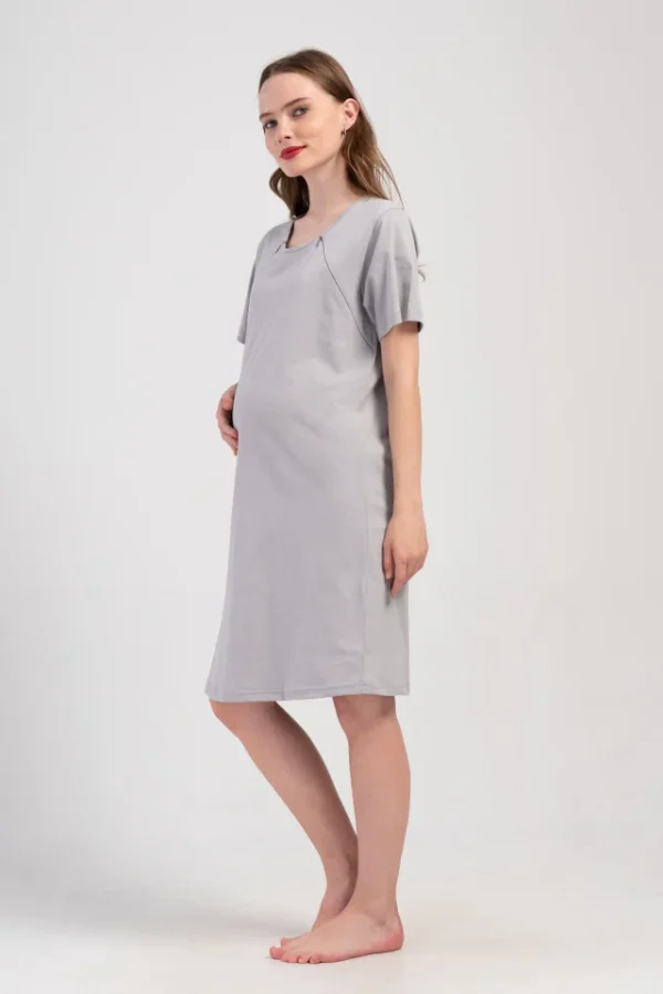 Camasa pentru alaptat, Vienetta, model Minimalist Gray, pentru mamici, bumbac, orificii laterale pentru alaptat incheiate cu fermoar - imagine 4