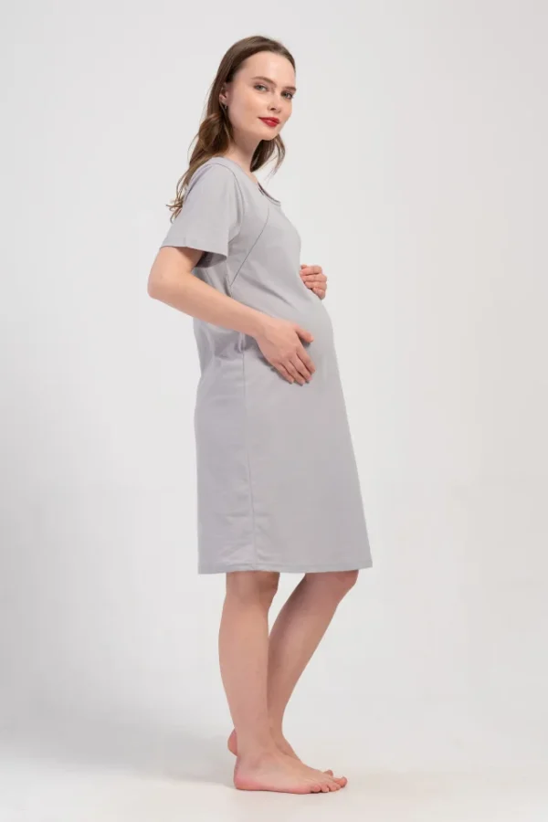 Camasa pentru alaptat, Vienetta, model Minimalist Gray, pentru mamici, bumbac, orificii laterale pentru alaptat incheiate cu fermoar - imagine 3
