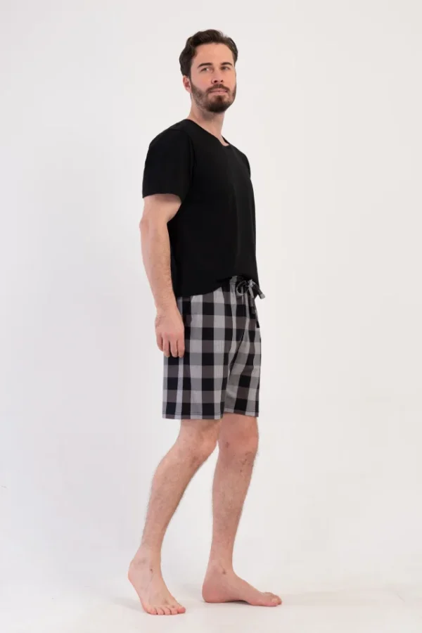 Pantaloni de pijama barbati, Vienetta Man, model Cozy Fi, bumbac, carouri, buzunare, gri - imagine 3