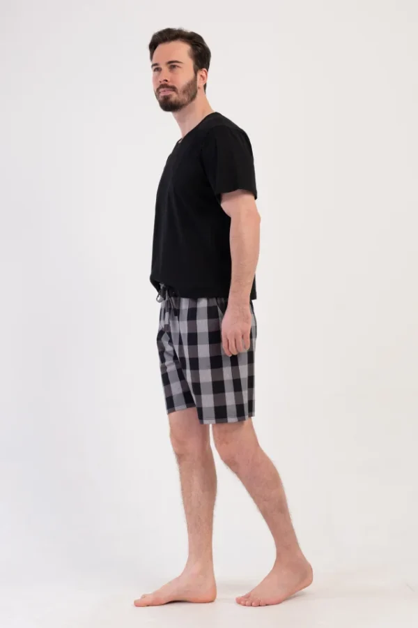 Pantaloni de pijama barbati, Vienetta Man, model Cozy Fi, bumbac, carouri, buzunare, gri - imagine 4