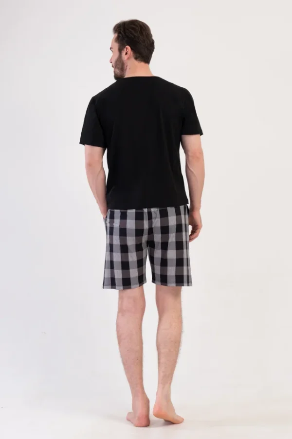 Pantaloni de pijama barbati, Vienetta Man, model Cozy Fi, bumbac, carouri, buzunare, gri - imagine 2