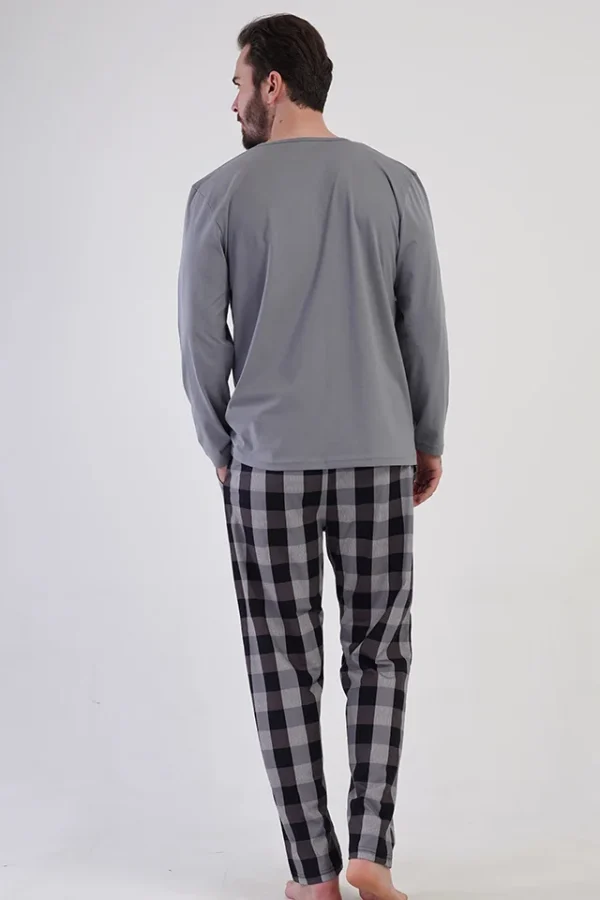 Pijamale barbati, Vienetta Man, model Classic Button, bluza cu nasturi, buzunare, bumbac - imagine 2