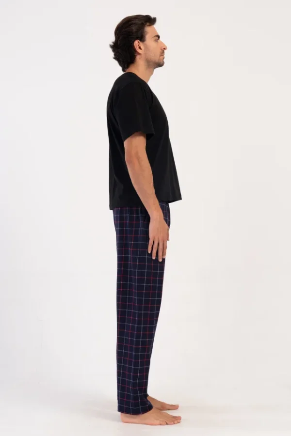 Pantaloni de pijama barbati, Vienetta Man, model Royal Blu, buzunare, bumbac, carouri, bleumarin - imagine 3