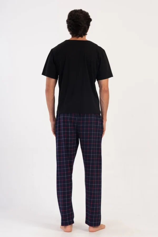 Pantaloni de pijama barbati, Vienetta Man, model Royal Blu, buzunare, bumbac, carouri, bleumarin - imagine 2